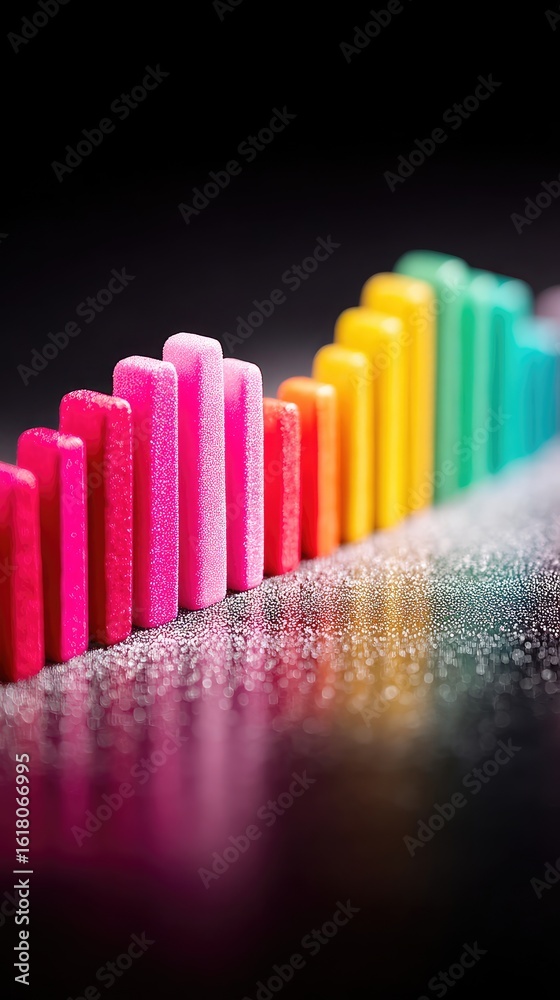 Obraz premium Glittery Rainbow Bars on Dark Reflective Surface