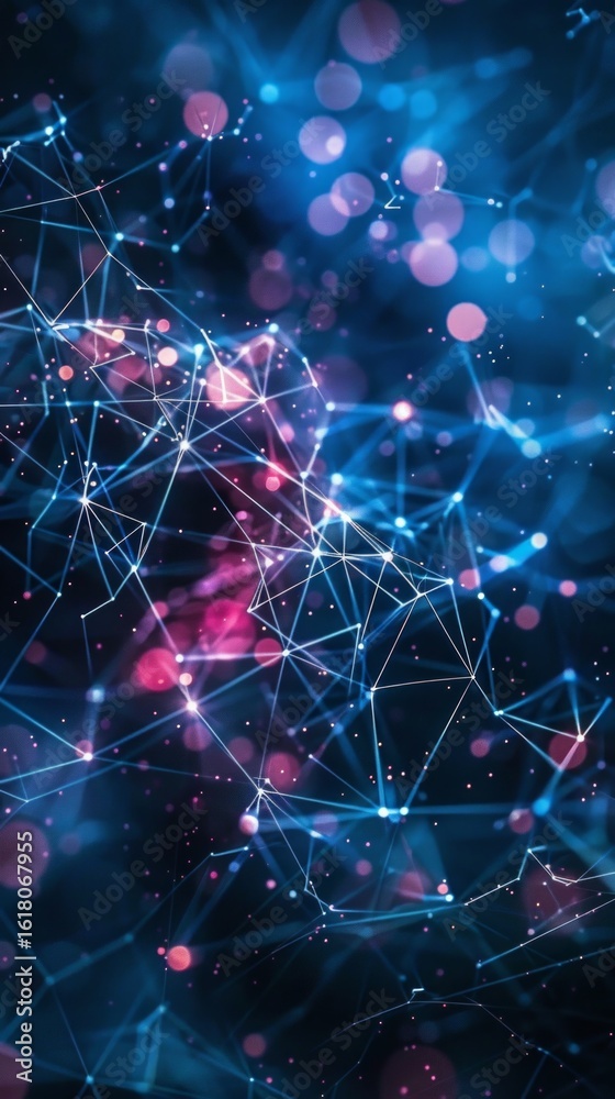 Fototapeta premium Abstract texture with a network of connections and glowing nodes on a dark background. Suitable for presentations about technology and innovation.