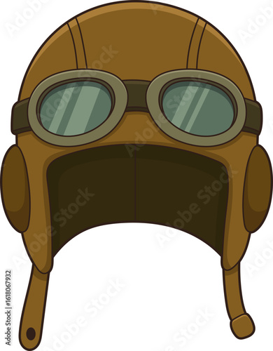 Brown aviator hat with goggles for flight, reminiscent of vintage aviation.