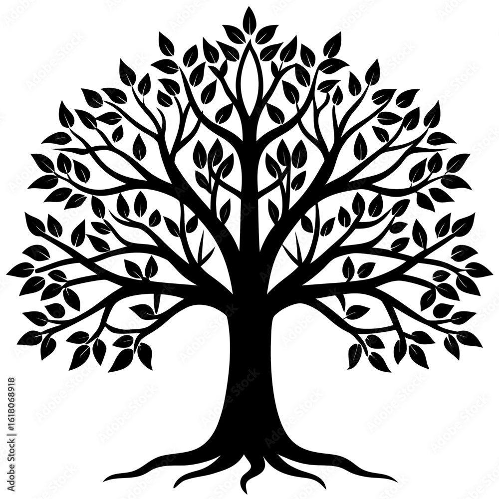 Obraz premium Elegant Tree Line Art Vector Minimal Leafy Design for Branding, Tattoos & Wall Art Trusted Editable File