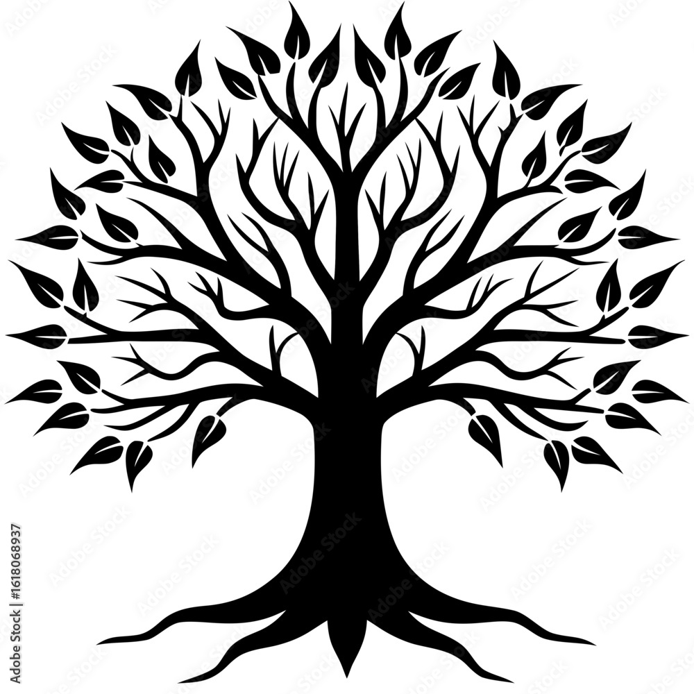 Obraz premium Elegant Tree Line Art Vector Minimal Leafy Design for Branding, Tattoos & Wall Art Trusted Editable File
