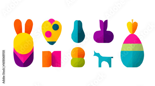 Isolate, vector icons, set of fabulous animals and characters and things, design element, creative style Origami, vector graphics for sites, landings, ads, web design