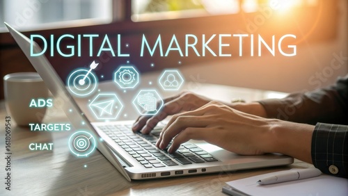 Engaging Digital Marketing Concept with Laptop and Graphics Elements