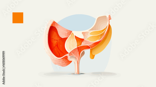 Anatomical illustration of the human pelvis with soft colors  