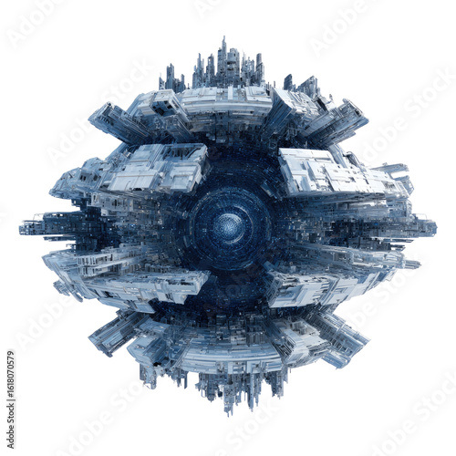 Spherical, futuristic, alien spacecraft