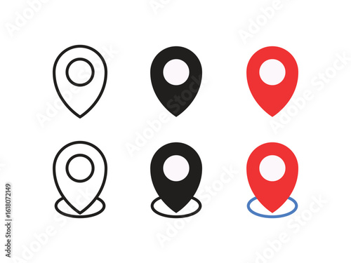 Set of location pin icons in black and red variants suitable for maps GPS apps or navigation related infographics and interfaces
