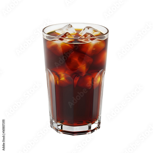 Refreshing Iced Coffee in a Glass with Ice Cubes.