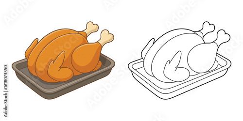 Festive fowl: Roasted turkey on platter, coloring page ready for holiday fun.