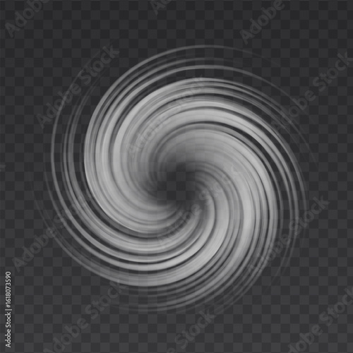 Air whit vortex vector effect isolated on transparent background. Circle wind flow swirl.