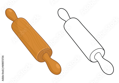 Rolling Pin Duo: one wooden, one outline. Baking tools for culinary creations.