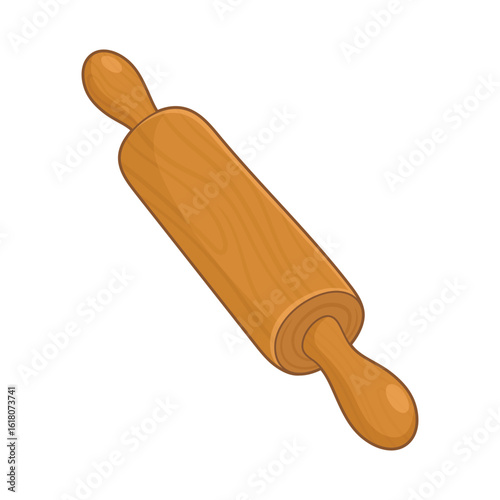 Cartoon-style wooden rolling pin for baking dough in a kitchen setting.
