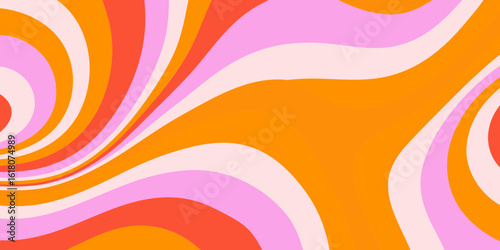 Retro wavy abstract background in orange pink and coral colors