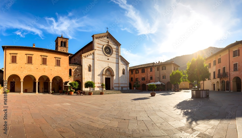 Fototapeta premium Picturesque Italian town square with historic architecture and bright sunny day