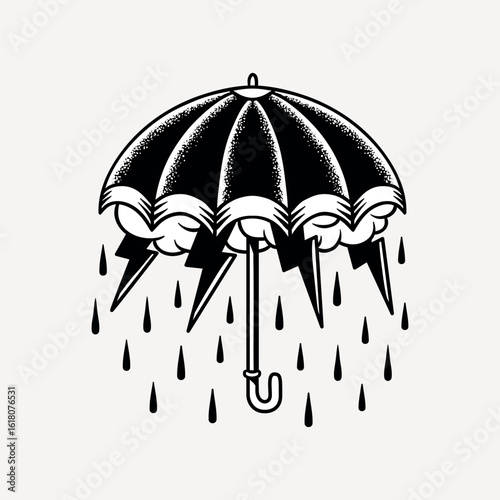 Retro umbrella element, black & white design vector