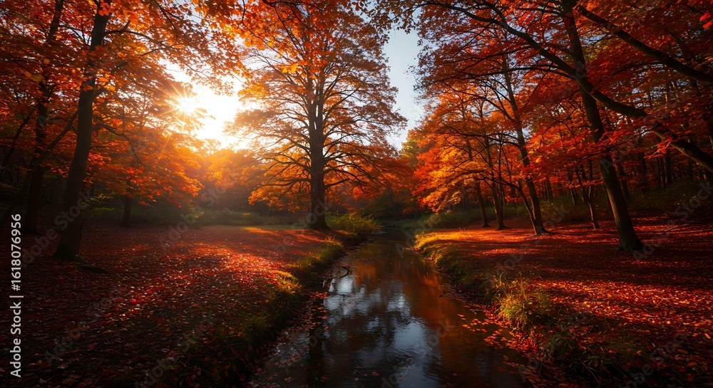 Fototapeta premium Autumn Forest Stream Landscape
