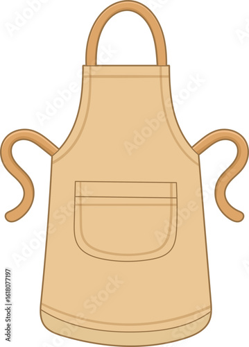 Simple cartoon apron with pocket and curved straps, ideal for cooking.
