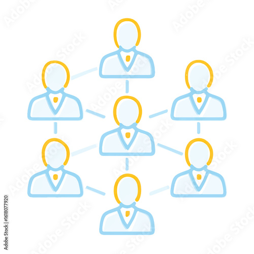 Team network connecting people forming a communication structure for business connections and social relationships showing community in organization chart