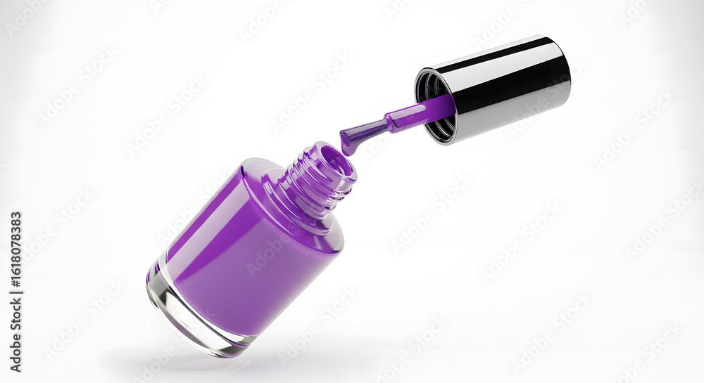 Purple Nail Polish Bottle Pouring, Isolated on White Background Purple Nail Polish Bottle Pouring, Isolated on White Background