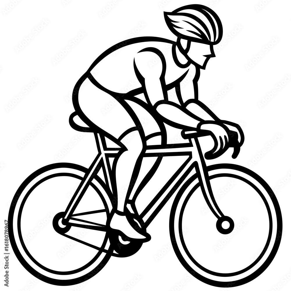 Fototapeta premium Minimalist Cyclist Line Art Vector Bike Rider Illustration for Sports Logos, Fitness Posters & Apps