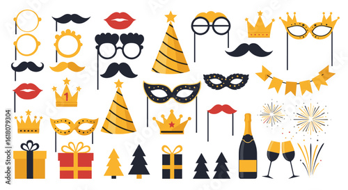 Collection of festive party photo booth props for celebrations and special occasions