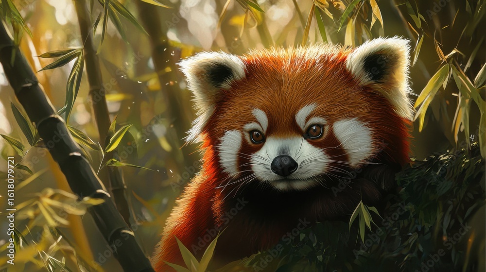Obraz premium Playful Red Panda in Bamboo Grove