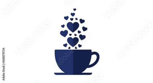 A charming coffee cup emitting a cascade of heart shaped smoke