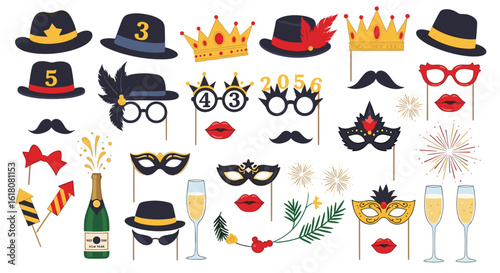 Collection of festive party photo booth props for celebrations