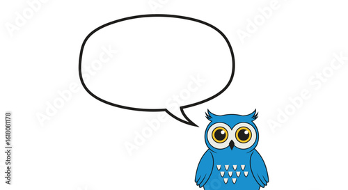 Cute cartoon blue owl with speech bubble