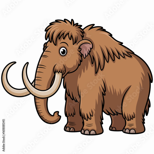 Cartoon Mammoth with Tusks and Fur