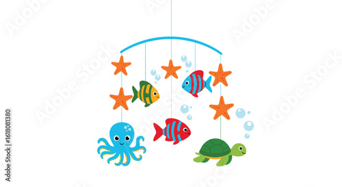 Ocean friends baby crib mobile with starfish octopus fish and turtle