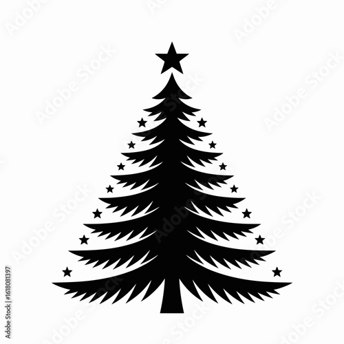 Christmas Tree Silhouette with Stars Design