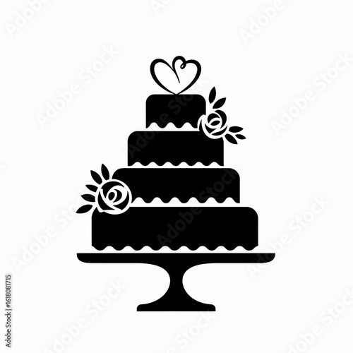 Elegant Wedding Cake with Heart and Roses Design