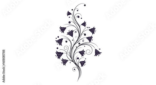 Elegant dark floral swirls with bell flowers design