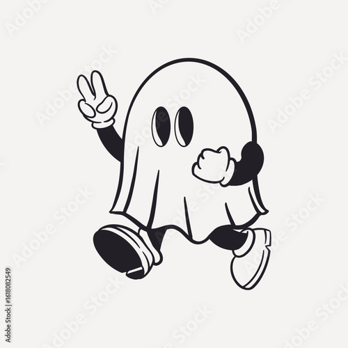 Cute ghost, retro line illustration vector