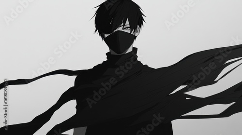 Mysterious figure in black, shrouded in shadow.