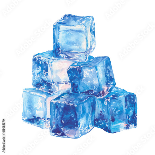 Watercolor Ice Cubes Stacked isolated on transparent background png 