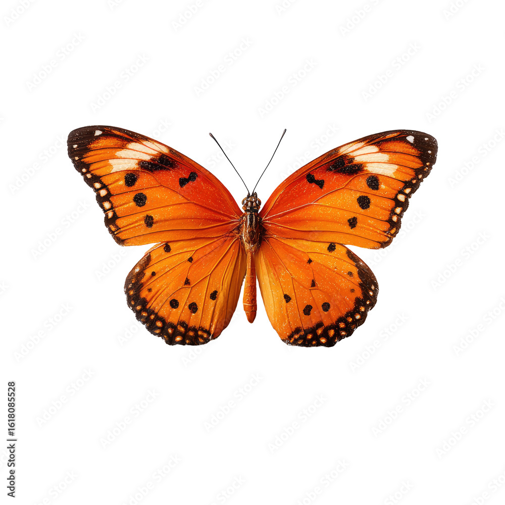 Fototapeta premium Orange butterfly, detailed wings, black dots