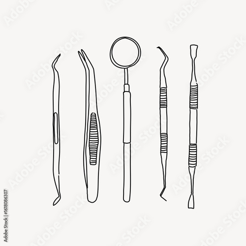 Dental instrument line art vector