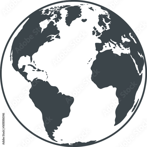 Stylized globe showing north and south america and africa