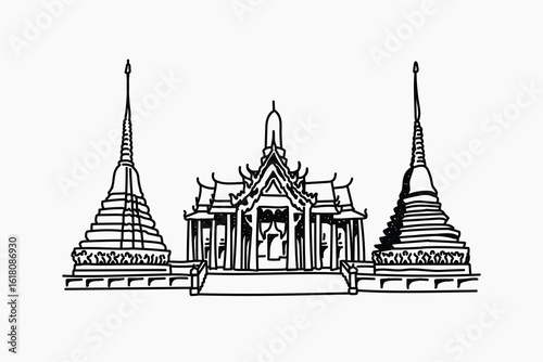 Grand Palace Thailand hand drawn illustration vector