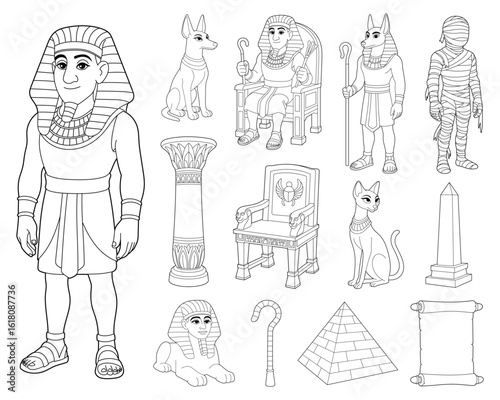 Egyptian Icon Set: pharaoh, Gods, Pyramid, Sphinx, and other ancient symbols