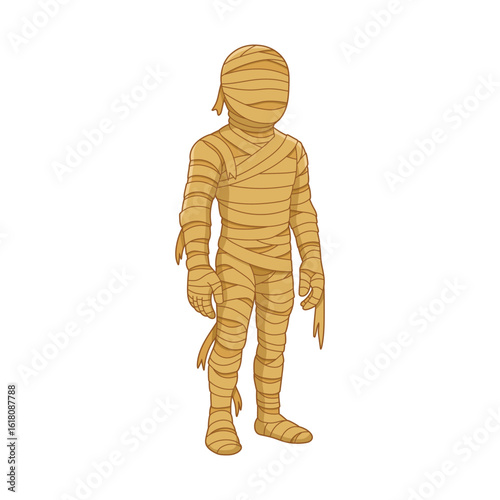 Mummy figure wrapped in bandages, perfect for Halloween themed decorations.