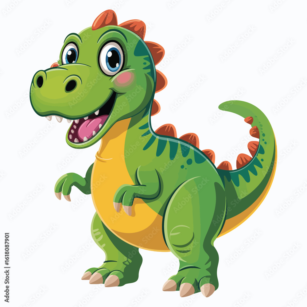 Fototapeta premium Cute cartoon tyrannosaurus rex dinosaur smiling with big eyes