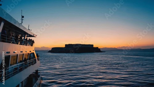Tourist cruise going to Alcatraz.