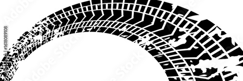 Tire tread marks, wheel textures, tire marks - car racing, motocross, drift, rally, off-road and others. Vector black isolated texture in grunge style with splashes.eps10
