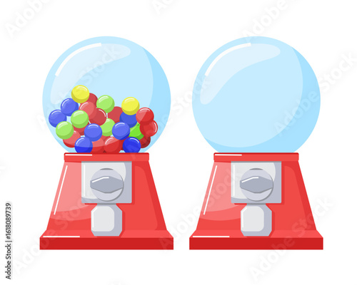 Gumball machines empty and filled vector illustration. Isolated on white background