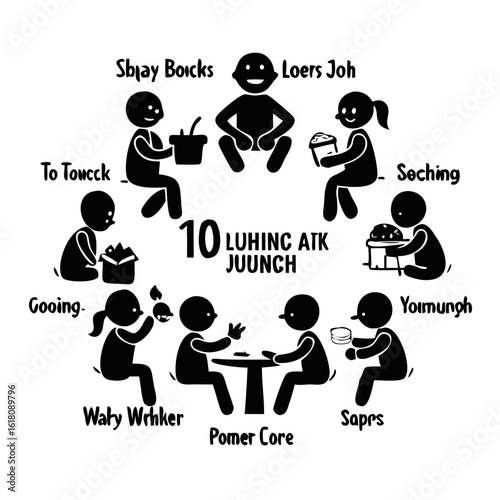 10 icons of kids durring  lunch break opening lunc