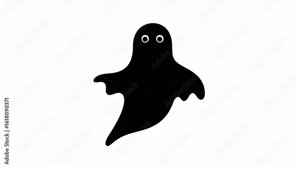 Naklejka premium A bold, flat design of a ghost silhouette in a simple vector format. A spooky black spectral character icon isolated on a white background.