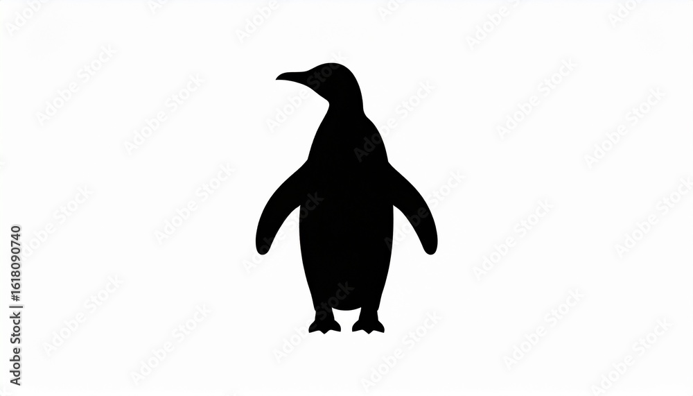 Naklejka premium Simple black penguin silhouette isolated on a white background. Minimalist graphic icon of an arctic bird for wildlife concepts.