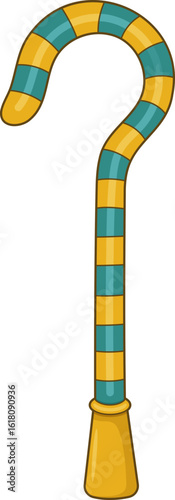 A crook with gold and teal alternating bands on a black isolated backdrop